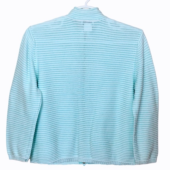 Talbots Woman Striped Textured Cotton Cardigan Contrast Zipper  Blue White (1X) - Picture 2 of 7